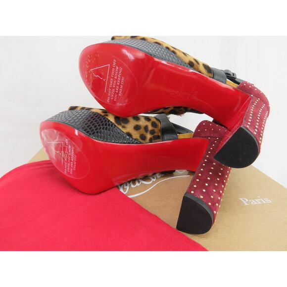NIB LOUBOUTIN BINGIRL MULT 130 LEOPARD PONYHAIR STUDDED PLATFORM PUMPS 39 US 8.5 - Picture 4 of 14